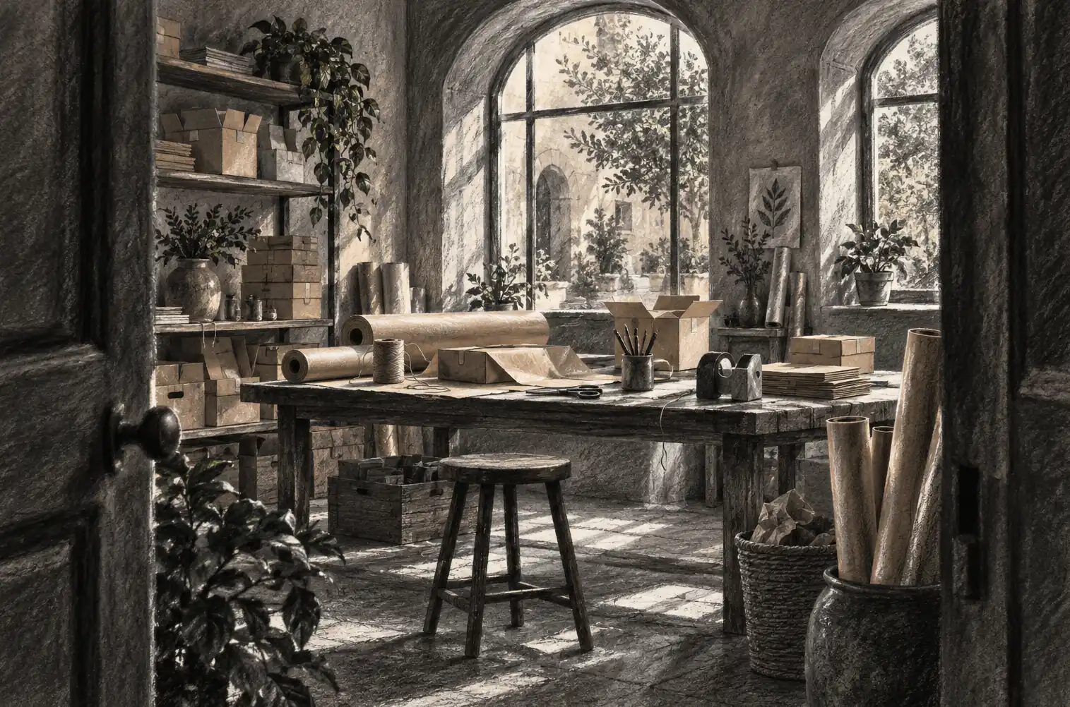 Illustration of packaging businesses and their working space