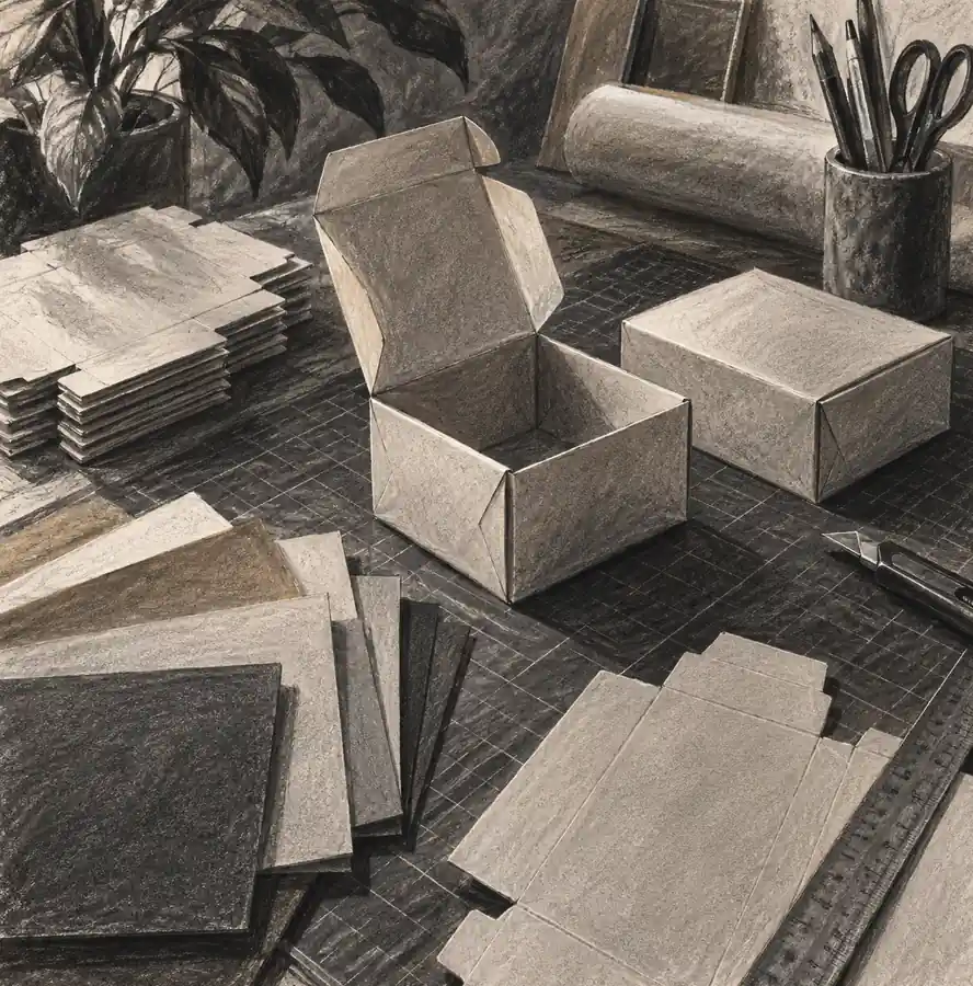 Illustration of packaging businesses equipment and workspace
